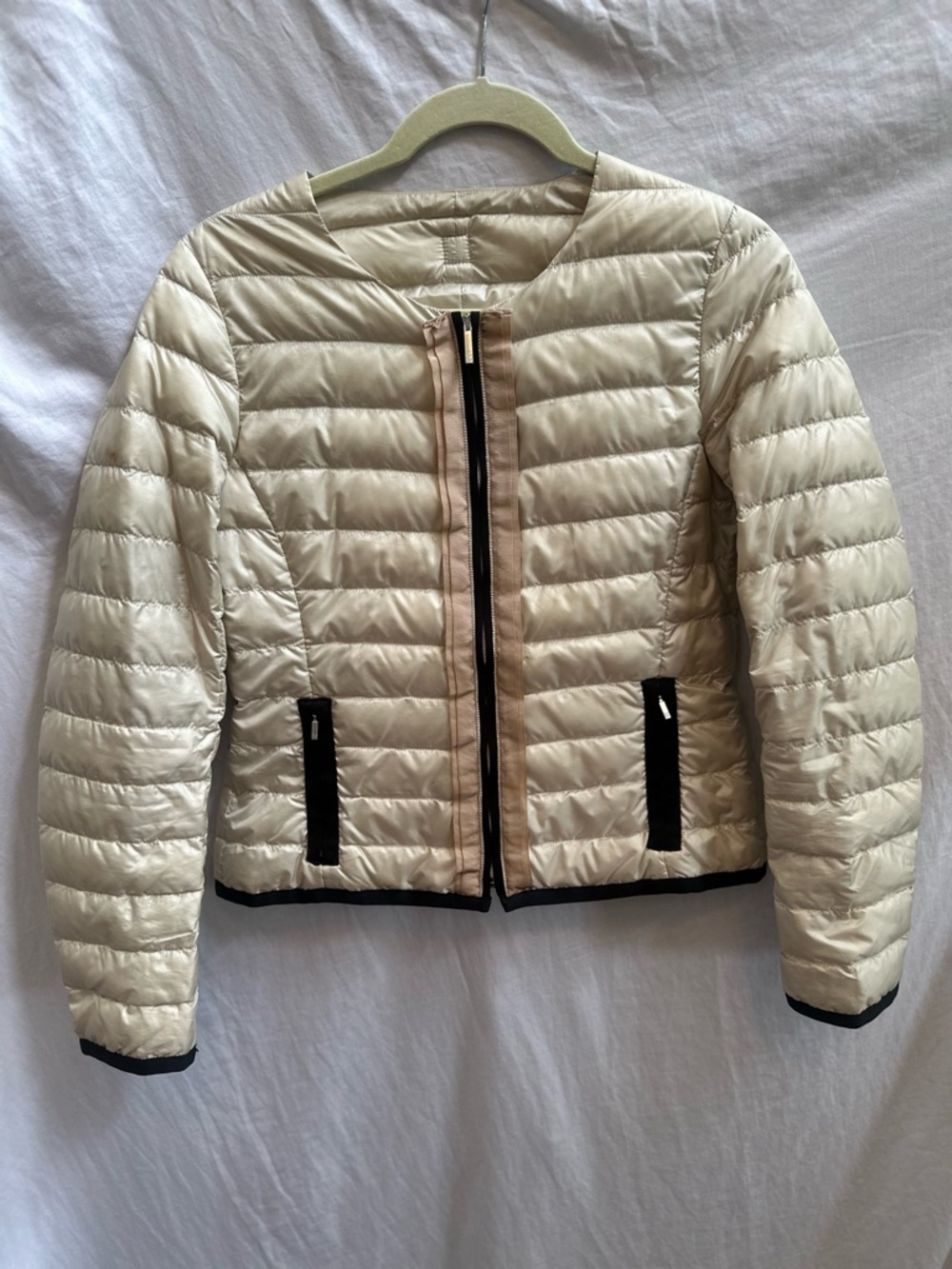 MaxMara Cream Quilted Puffer Jacket with Black Trim